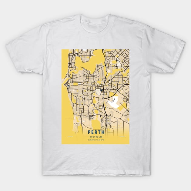 Perth - Australia Yellow City Map T-Shirt by tienstencil